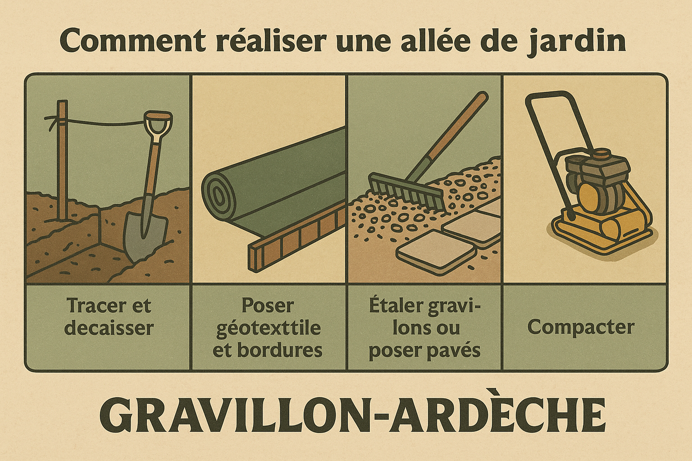 illustration des étapes de réalisation d'une allée de jardin