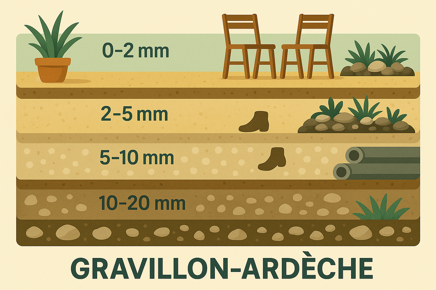 Illustration montrant les différentes tailles de granulats